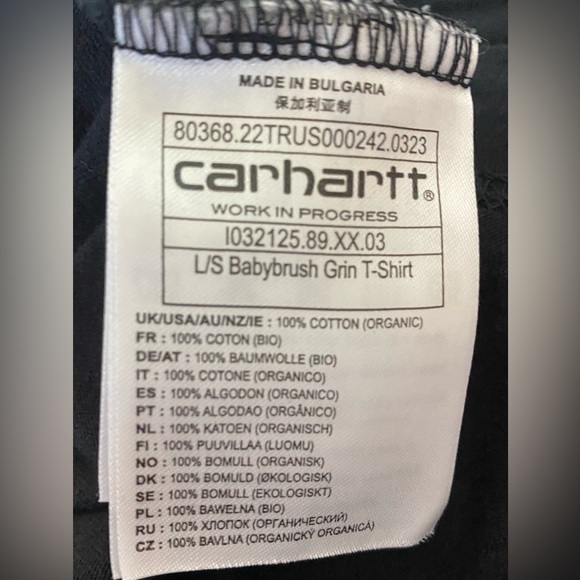 Carhartt Grin Long Sleeve T-Shirt with blue Flame Graphic. - Picture 4 of 4